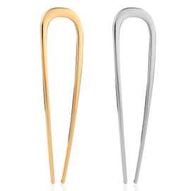 2PCS Metal French Hair Pins, Hair Pins, French Twist Hair Pins, U Shaped Hair Pins, French Pins for Thick Hair for Women Girls Hair Types Styling Hair Accessories (1 Gold & 1 Silver)