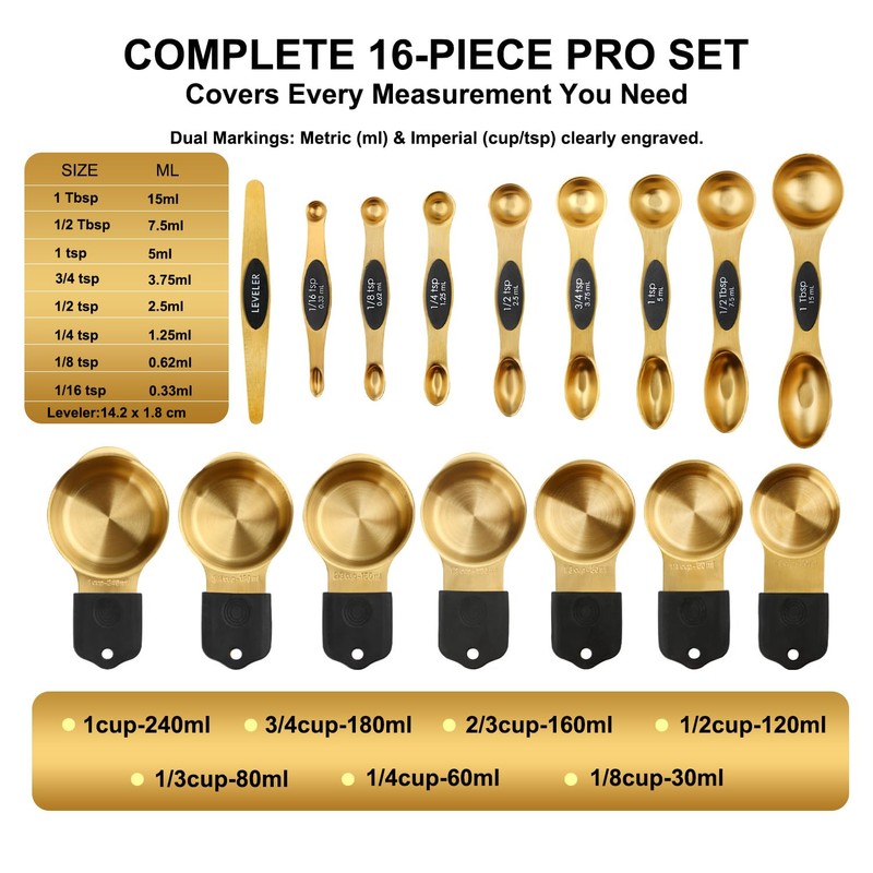 Gold Magnetic Measuring Cups & Spoons Set of 16, 7