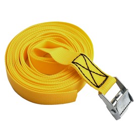 MroMax 0.98" Width x 13.12ft Length Lashing Straps Polypropylene Cam Buckle Lashing Straps 250Kg Load Cargo Tie Down Strap 25mm x 4M for Moving Cargo Yellow Tone 1Pc