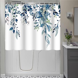 Ruelvth Short Shower Curtain, Waterproof Spring Blue Eucalyptus Shower Curtain with Hooks for Walkin Tub or Step in Tub, 72x60 inch