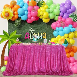 QueenDream Mantel Rectangular de Lentejuelas de 90 x 132 Pulgadas, Mantel Brillante para decoración de Mesa de Patio, Fiesta de Primavera, Boda, Baby Shower, Color Fucsia