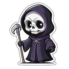 Set of 3 - Cute Grim Reaper Cartoon Vinyl Decal Sticker, Gothic Design, Purple and Black,Auto, Wall, Laptop, Cell, Truck Sticker for Windows, Cars, Trucks,Or Any Smooth Surface