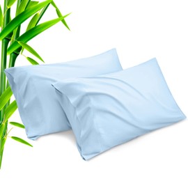 Pillow Cases Standard Size 2 Pack, Bamboo Rayon Cooling Pillowcases with Envelope Closure, Cool Breathable Pillow Case for Hot Sleepers & Night Sweats, 20x26 inches, Aqua Blue