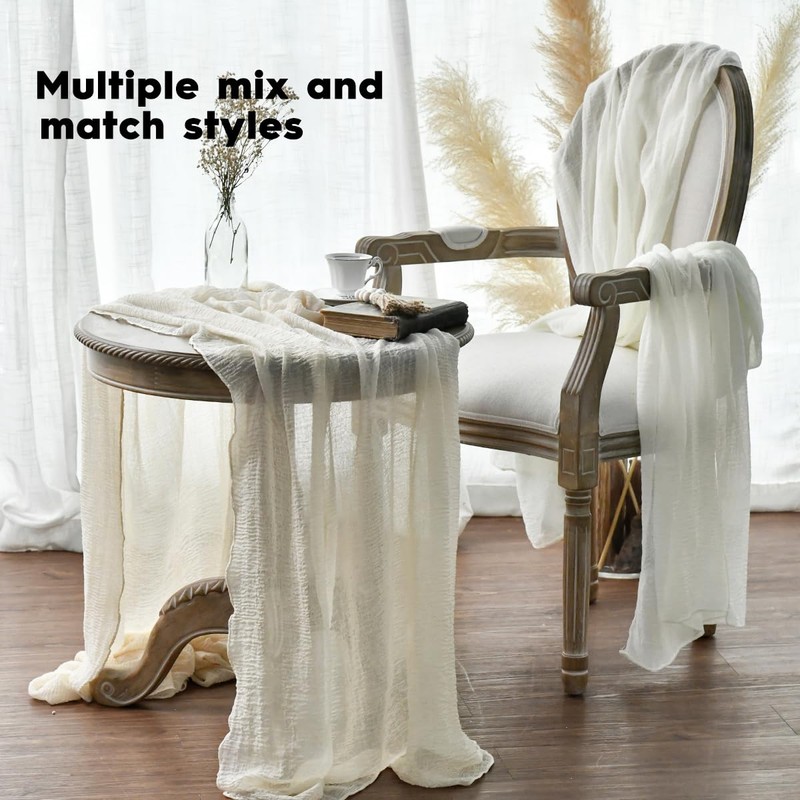 Artoid Mode Boho Beige Gauze Wedding Cheesecloth Table Runner, Seasonal