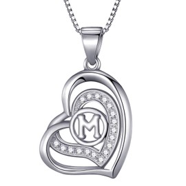 Morella® Ladies’ Necklace Heart with a letter, 925 Sterling, Rhodium-Plated Silver, with Zirconia stone, White, 46 cm, Silver