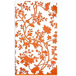 Stxy's Orange Floral Guest Napkins (45ct) Fall Disposable Hand Towels for Bathroom White Burnt Orange Chinoiserie Guest Towel Disposable Toile Leaves Decorative for Decoupage Thanksgiving Dinner Party