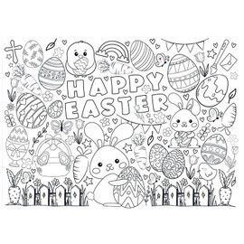 KFZR Easter Giant Coloring Poster Tablecloth, Crafts for Kids,Jumbo Coloring Banner, Versatile Paper Table Cover for Easter Gift Party Favors, Wall Decoration (31.4 x 43.3 Inches)