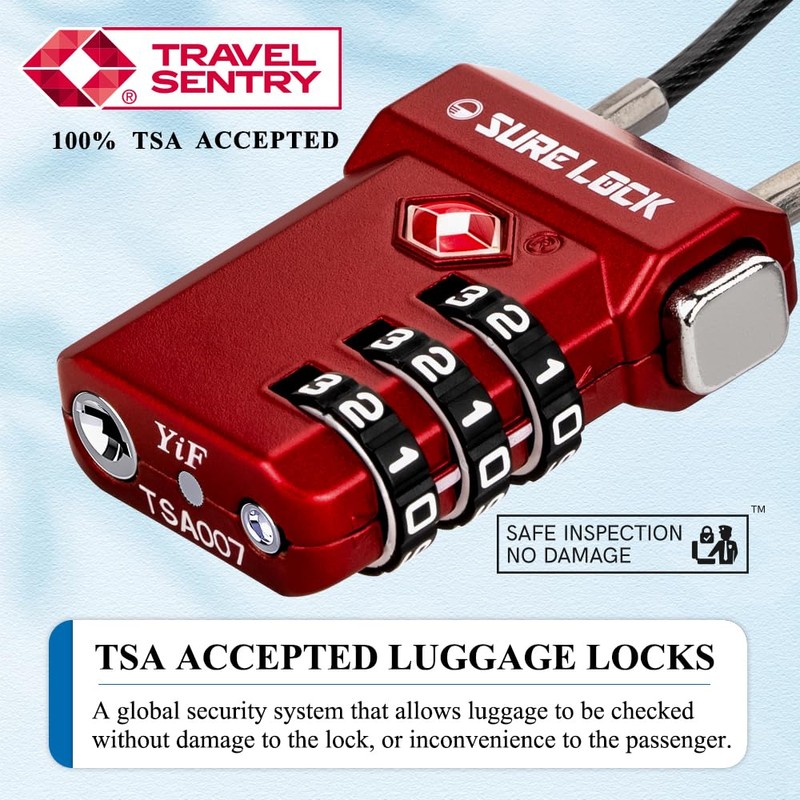 SURE LOCK TSA Approved Luggage Locks, Open Alert, Easy Read
