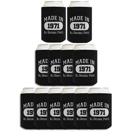 50th Birthday Gift Coolie Made 1971 Can Coolers Coolies 12 Pack Black
