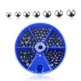 AIVORO Angelblei, 100 Stück Bleischrot Angeln, Schrotblei Angeln mit Aufbewahrungskiste, Herausnehmbare Blei Gewicht Angeln, 5 Größen Bleischrot Sortimentsdose（0.3g/0.5g/0.6g/0.8g/1g）