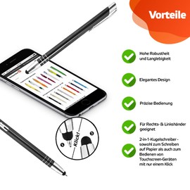 WPRO Toccara | Set of 2 | Ballpoint Pen & Input Pen 2-in-1 | Smartphone & Tablet | Thin 3D Touch Screen Stylus Pen Tip | Touch Pen | Black Premium