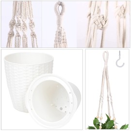 King Ma Macrame Plant Hanger Indoor, 3 Pack Different Size Hanging Plant Holder with Plastic Pots and Hooks Planters Basket Ceiling Window Wall Crochet Plant Hangers for Boho Home Decor