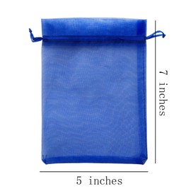 5x7 inch Organza Gift Bag Drawstring for Jewelry,Candy,Eyelash,Set of 100 Royal Blue Sheer Fabric Clear Mesh Wrap Sachet for Baby Shower,Baby Girl Birthday,Christmas,Party Favors,Bridal Shower,Wedding
