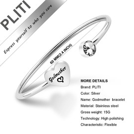 PLITI Godmother Goddaughter Bracelet Baptism Gift Religious Jewelry for Godmother Goddaughter (Godmother Silver)