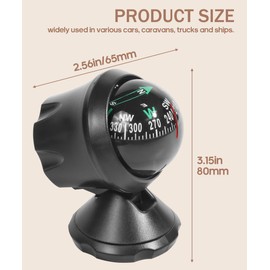 iolory Car Compass,Automotive Compass Ball,Vehicle Compass Ball with Bottom Stick,Automotive Interior Accessories,Car Compass Dashboard,Suitable for All Kinds of Cars,Boats,SUVs,Trucks and RVs