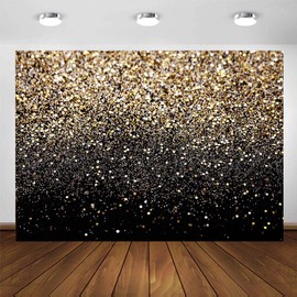 CYLYH 10x8ft Black & Gold Glitter Backdrop - Vintage Golden Spots Background for Graduation, Prom, Wedding, New Year Parties