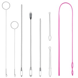 8 Pcs Stainless Steel Long Loop Turner Tool Set with Latches, Sewing Loop Kit with Sewing Loop Turner Easy Rope Clips for Jackets,Coats,Pants and Hoodies