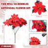 Tigeen 50 Pcs Christmas Artificial Poinsettia Flowers 7 Heads Faux