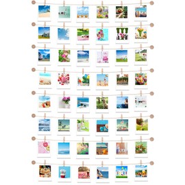 Mudder Aesthetic Dorm Room Photo Display with 50 Clip, Boho Wooden Hanging Picture String Wall Decor, Damage-free Photo Holder for Teen Girl Bedroom, College Apartment, Renter Friendly