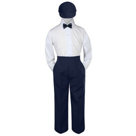 4pc Baby Toddler Kid Boys Navy Pants Hat Navy Bow Tie Suits Set (2T)