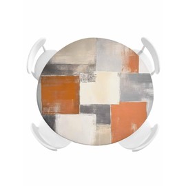 Round Fitted Tablecloth with Elastic Edge, Abstract Shabby Orange Color Block Waterproof Table Cover for Kitchen Outdoor Party Geometric Collage Art Table Cloth Fits Tables Up to 36"-44"