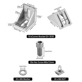 Aluminium Profile Angle Mounting Material, 30 x 30 Mounting Material Angle Aluminium Profile Corner Connector Wall Bracket 90 Degree Angle Grid for 3030 Strut Profile, 3D Printer, CNC Router, Silver