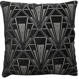 Art Deco Extra-Large Cushion Cover. Double Sided Velvet Chenille. Black and Silver Retro Design. 23x23" XL Square Pillow. Geometric bold design. 20s and 30s style. Handmade in the UK. Cover Only.
