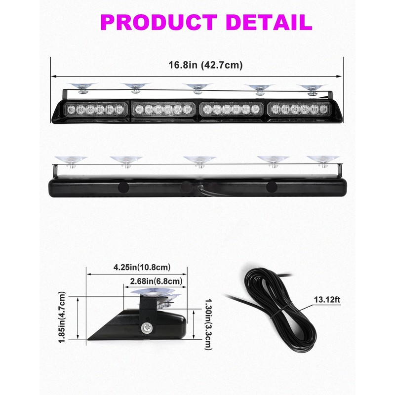 HLAUTO 6Z4J Emergency Dash Strobe Lights: 2x16.8 inch Purple White