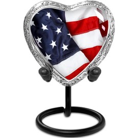 Everlight Memorials Small Heart Shaped Keepsake Cremation Urns for Human Ashes - American Flag Small Sharing Keepsake Urn for Men Women Children Pets - Burial Urns