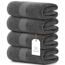 Luxury White Bath Towels Large - 100% Soft Cotton 700 GSM | Absorbent Hotel Bathroom Towel | 27 inch X 54 inch | Set of 4 | Gray
