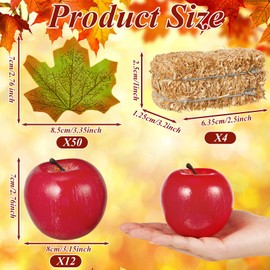 Youyole 66 Pcs Fall Centerpiece Decoration for Table 12 Pcs Fake Artificial Apples 50 Decorative Maple Leaves and 4 Mini Hay Bales for Harvest Home Farm Party Wedding Festivals