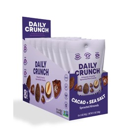 Daily Crunch Sprouted Almonds, 1.5 Ounce Mini, On-The-Go Bags, Sprouted and Dehydrated for a Unique Crunch, Keto Friendly, Non-GMO (1.5 Ounce, Cacao & Sea Salt)