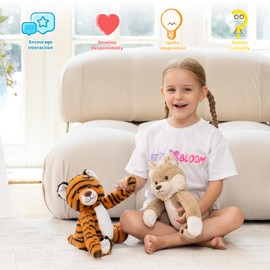 MorisMos Wolf and Tiger Stuffed Animals Duo for Kid Couple Twin,Cozy Microwavable Weighted Stuffed Animal with Long Arms,Hook & Loop Hands,Heating Pads,Soft Plush Tigger & Wolf Toy Gift/Decor