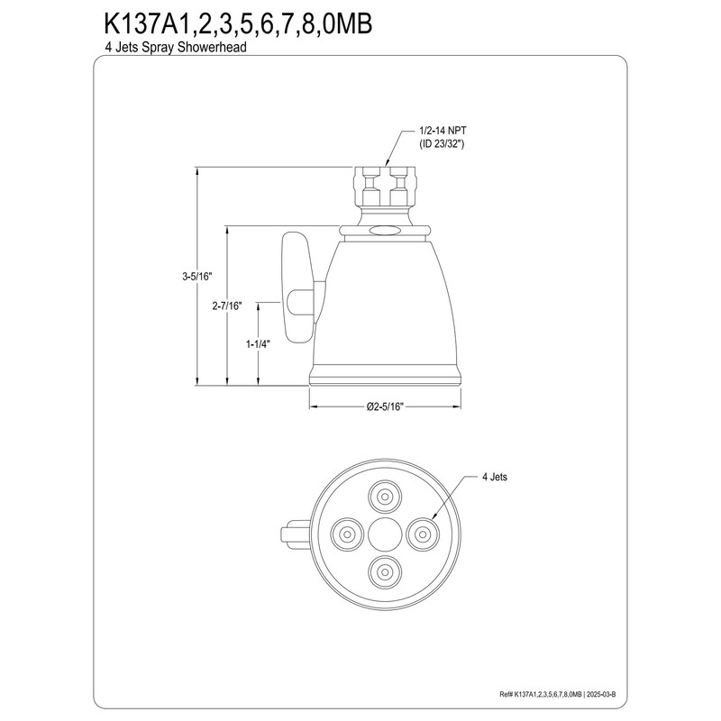 Kingston Brass K137A1 Designer Trimscape Showerscape Jet Spray Shower Head,