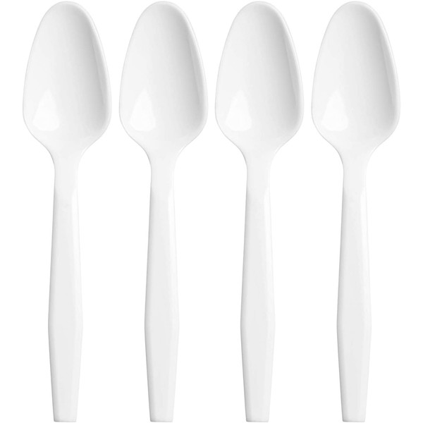 ZEML 50 Medium-Weight Disposable Plastic Teaspoons - White