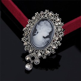 Victorian Brooch, Vintage Cameo Brooch, Grey Beauty Maiden Brooch Pins for Women Fashion, Ancient Silver Brooch Antique Royal Luxury Jewelry for Anniversary, Birthday