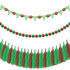 Hahafelt 3 Pcs Football Banners Football Birthday Party Decorations Sports Theme Party Banner Felt Ball Tassel Garland Hanging Ornaments for Football Party Favors Home Decor