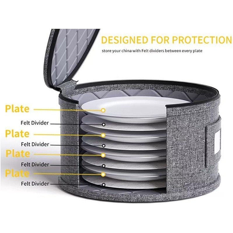 China Storage Containers, Stackable Dinnerware Plate Organizer Bins, Hard Shell