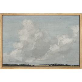 MUDECOR Framed Canvas Print Wall Art Gray Clouds Over Rustic Field Landscape Nature Wilderness Illustrations Modern Art Farmhouse/Country Cool for Living Room, Bedroom, Office - 24"x36" Natural