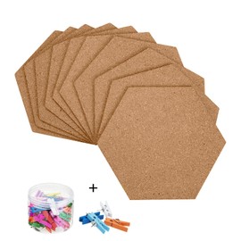 10 Pack Self-Adhesive Cork Board Tiles Mini Wall Bulletin Board with 50 Multi-Color Push Pins