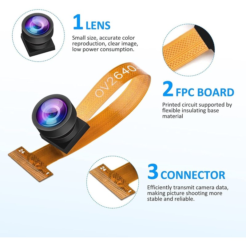 Diystudio 2pcs Camera Module, OV2640 Camera 160° Wide Angle Lens