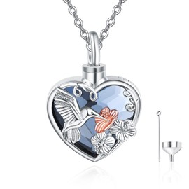 AENEAS Valentines Day Gifts for Women Hummingbird Urn Necklace for Ashes Sterling Silver Heart Hummingbird Cremation Necklace Bird Jewelry Christmas Memorial Gifts for Wife Her Mom