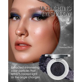 Glitter Shimmer Single Eyeshadow Palette, Diamond Black Chameleon Cream Eye Shadow, Waterproof Long Lasting Highly Pigmented Sparkly Highlighter Eyeshadow, Festival Party Makeup Gift for Women Girl-01