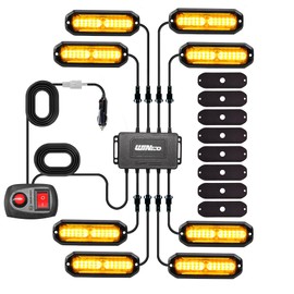 WINECO Amber 8PCS LED Strobe Lights Kit 12V 24V Sync Feature 12 LED Emergency Hazard Warning Lights with Strobe Controller for Trucks Vehicles ATV RV Cars Van