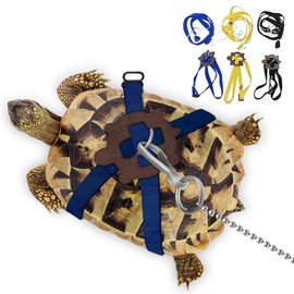 HOKABLE Pet Turtle Leather Harness and Leash - Adjustable Control Leash for Tortoise Supplies (S, Blue)