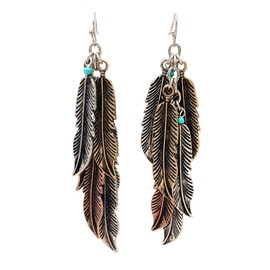 Western Peak Bohemian Tritone Tassels Metal Feathers Earrings (Tritone Silver)