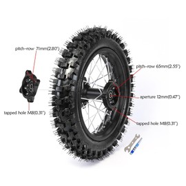 REBEKAMODS 80/100-12 Rear Wheel Tire with Rim 1.85x12, 12mm Bearing Axle for Pit Pro Dirt Bike 125cc 140cc 150cc KLX SSR