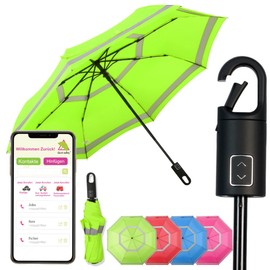 Quick Safety® Hiking Trekking Umbrella Pocket Umbrella Men Women Umbrella Open-Close Automatic Storm Resistant Reflective Carabiner Hook Handle Design, Nano green