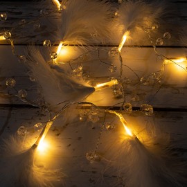 West Ivory 4.2 feet 10 LED String Fairy Light w/Feather & Beads Battery Powered Decorative Indoor Outdoor, Warm White