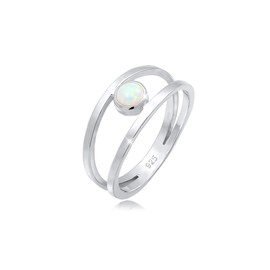 Elli Women's Double Row Synthetic Opal Ring in 925 Sterling Silver, Opal